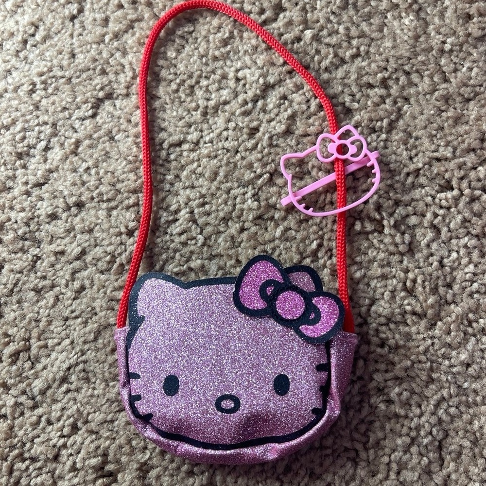 Hello Kitty Mini Doll Purse Pink Glitter Crossbody Bag Hair Clip Sanrio